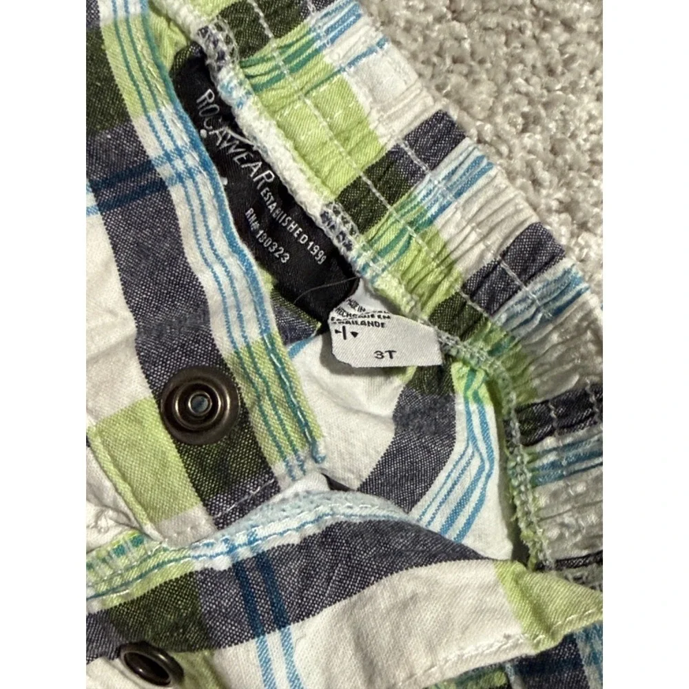 Rocawear Shorts Youth Toddler Boys 5T Plaid Embroidered Green White Blue Elastic